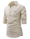 DiAsh Men's Cotton Blend Fabric Full Sleeve Spread Collar Beige Short Kurta