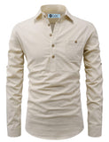 DiAsh Men's Cotton Blend Fabric Full Sleeve Spread Collar Beige Short Kurta