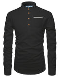 DiAsh Men's Cotton Blend Fabric Full Sleeve Contrast Pocket Black Short Kurta