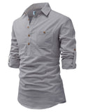 DiAsh Men's Cotton Blend Fabric Full Sleeve Spread Collar Beige Short Kurta