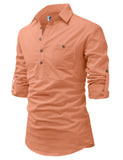 DiAsh Men's Cotton Blend Fabric Full Sleeve Spread Collar Beige Short Kurta