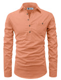 DiAsh Men's Cotton Blend Fabric Full Sleeve Spread Collar Beige Short Kurta