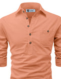 DiAsh Men's Cotton Blend Fabric Full Sleeve Spread Collar Beige Short Kurta