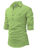 DiAsh Men's Cotton Blend Fabric Full Sleeve Spread Collar Beige Short Kurta