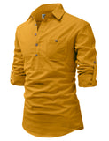 DiAsh Men's Cotton Blend Fabric Full Sleeve Spread Collar Beige Short Kurta